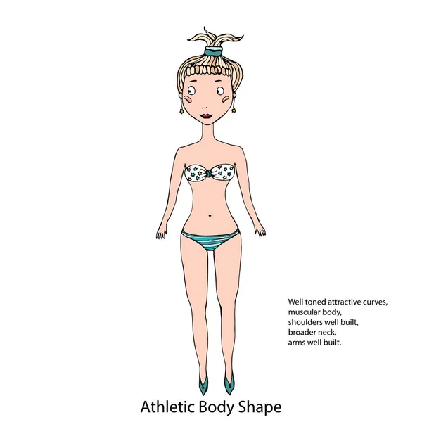 Schiță de formă atletică a corpului feminin. Ilustrație vectorială desenată manual izolată pe un fundal alb . — Vector de stoc