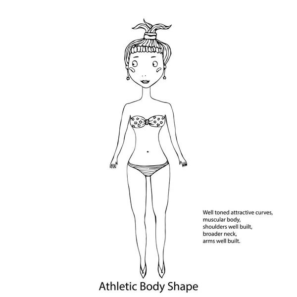 Schiță de formă atletică a corpului feminin. Ilustrație vectorială desenată manual izolată pe un fundal alb . — Vector de stoc