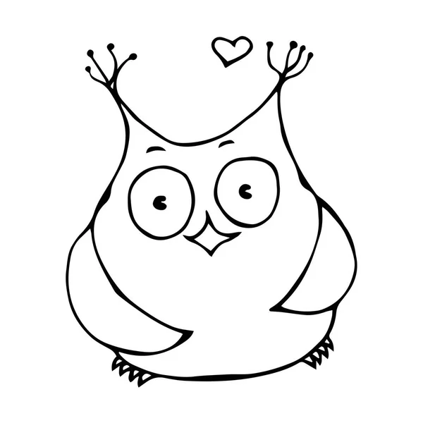 Niedlich lustig fröhlich fröhlich Eule Vogel. isoliert auf einem weißen Hintergrund Doodle Cartoon handgezeichnete Skizze Vektor Illustration. Emoji-Zeichen. — Stockvektor