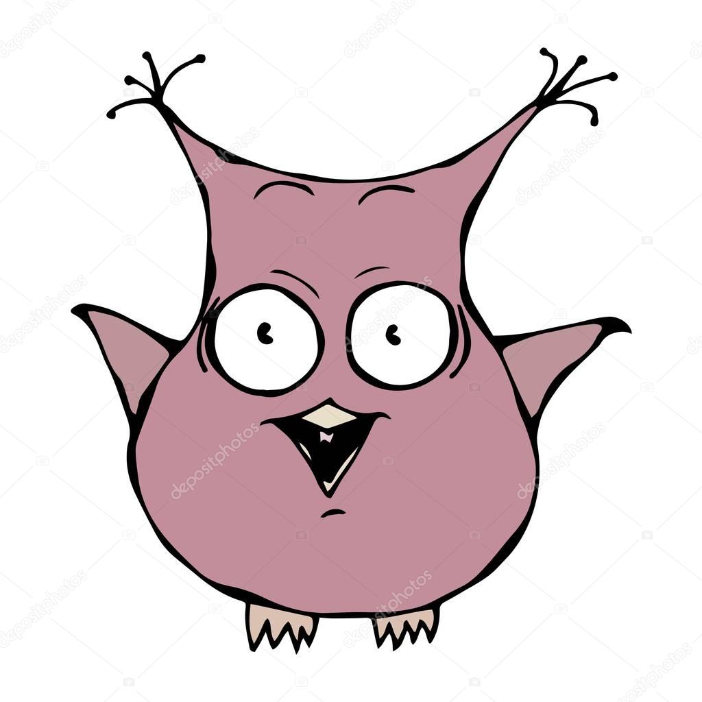 Isolated On a White Background Doodle Cartoon Hand Drawn Sketch Vector Illustration. Cute Funny Scared Crazy Mad Insane Owl Bird. Emoji Character.