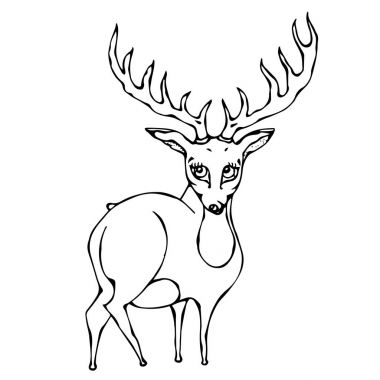 Sevimli geyik Ren geyiği karibu Caracter karikatür. İzole bir beyaz arka plan Doodle karikatür elle çizilmiş kroki vektör üzerinde.