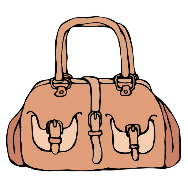Moderní módní tašky nebo kabelky ženské příslušenství. Módní a Trendy kabelku. Izolované na bílém pozadí Doodle kreslené Vintage ručně kreslené skici — Stockový vektor