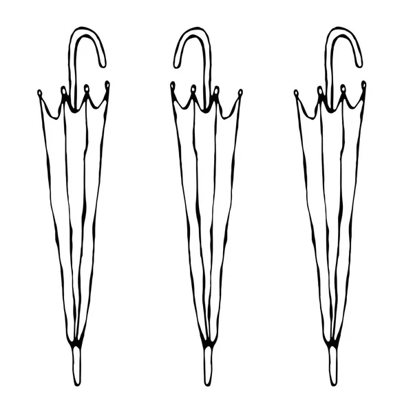 Guarda-chuva fechado diferente. Isolado em um fundo branco Doodle Cartoon Vintage mão desenhada esboço —  Vetores de Stock