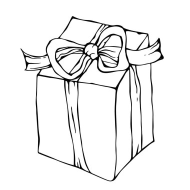 Kurdele kutusu mevcut. Mürekkep vektör illüstrasyon izole bir beyaz arka plan Doodle karikatür Vintage elle çizilmiş kroki üzerinde