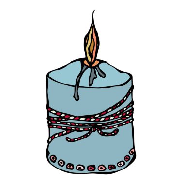 Yağ kurdele ile mum yakma. Mürekkep vektör illüstrasyon izole bir beyaz arka plan Doodle karikatür Vintage elle çizilmiş kroki üzerinde