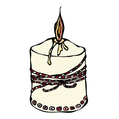Yağ kurdele ile mum yakma. Mürekkep vektör illüstrasyon izole bir beyaz arka plan Doodle karikatür Vintage elle çizilmiş kroki üzerinde