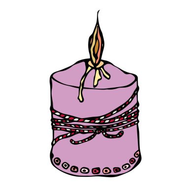 Yağ kurdele ile mum yakma. Mürekkep vektör illüstrasyon izole bir beyaz arka plan Doodle karikatür Vintage elle çizilmiş kroki üzerinde