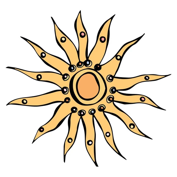 태양 또는 별입니다. 흰색 배경 낙서 만화 빈티지 손으로 그린 스케치에 고립 된 잉크 벡터 일러스트 레이 션. — 스톡 벡터