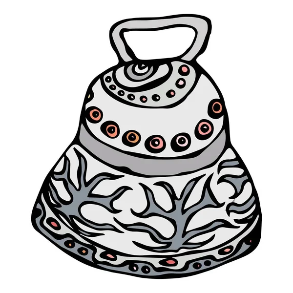 Silver Wedding Bell, Ship Bell, Church Bell. Ilustração de vetor de tinta isolada em um fundo branco Doodle Cartoon Vintage mão desenhada esboço . — Vetor de Stock