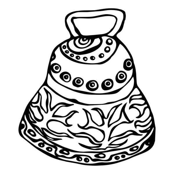 Cloche de mariage en argent, cloche de bateau, cloche d'église. Illustration vectorielle d'encre isolée sur un fond blanc Doodle dessin animé Vintage esquisse dessinée à la main . — Image vectorielle