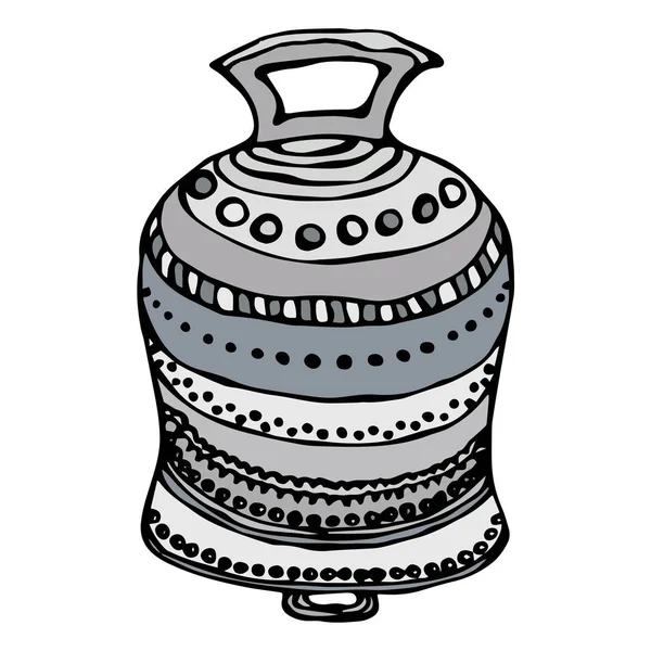 Silver Wedding Bell, Ship Bell, Church Bell. Ilustração de vetor de tinta isolada em um fundo branco Doodle Cartoon Vintage mão desenhada esboço . — Vetor de Stock