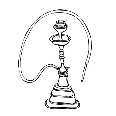 Nargile, nargile, nargile, nargile sigara boru, Oriental nargile Bar veya Lounge. Vektör illüstrasyon izole bir beyaz arka plan Doodle karikatür Vintage elle çizilmiş hippi tarzı kroki üzerinde.
