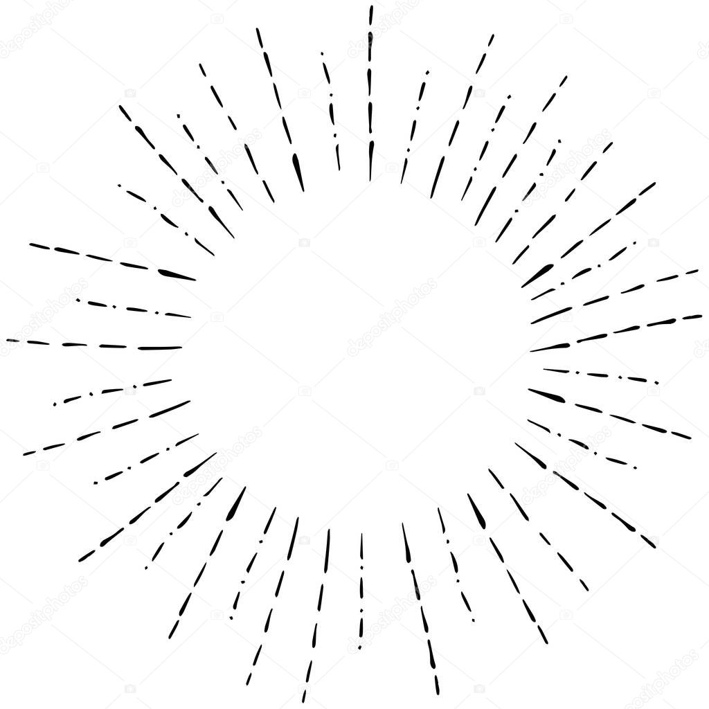 Image of Linear Hand Drawing of Rays of the Sun in Vintage or Hipster Style Illustraition.