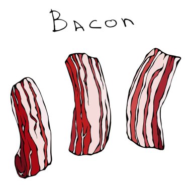 Ham dilimlenmiş jambon kümesi. Gerçekçi vektör illüstrasyon izole karikatür tarzı kroki veya elle çizilmiş Doodle. Taze et kesim.