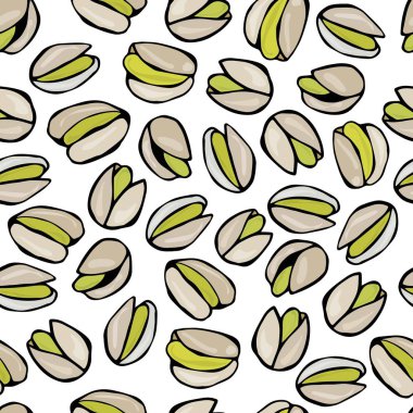 Kabuklu fıstık fındık ile sorunsuz. Bir beyaz arka plan Doodle karikatür elle çizilmiş kroki vektör çizim üzerinde izole. Gıda desen.