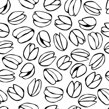 Kabuklu fıstık fındık ile sorunsuz. Bir beyaz arka plan Doodle karikatür elle çizilmiş kroki vektör çizim üzerinde izole. Gıda desen.