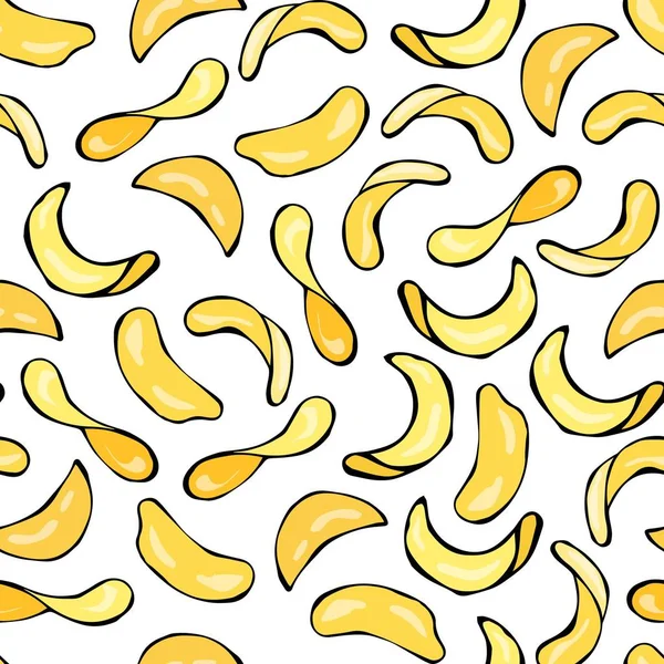 Patates cipsi ile sorunsuz. Bir beyaz arka plan Doodle karikatür elle çizilmiş kroki vektör çizim üzerinde izole. Aperatif desen.