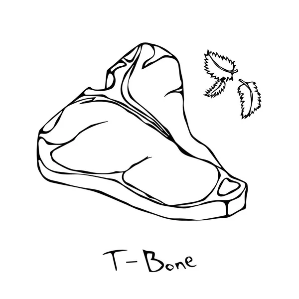 T ボーン ステーキは、白い背景に分離されたベクトルをカットしました。概要. — ストックベクタ