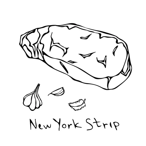 Striploin New York Strip Steak Cut Vector isolato su sfondo bianco. Schema . — Vettoriale Stock