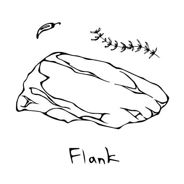 Flank Steak Cut Vector Aislado sobre fondo blanco. Esquema — Archivo Imágenes Vectoriales