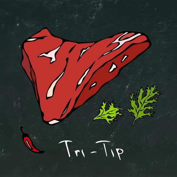 Tri-Tip Steak Schnitt Vektor isoliert auf Tafelhintergrund — Stockvektor