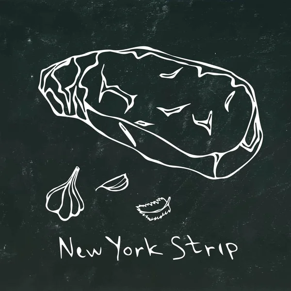 Rostbef ze Nowy Jork Strip stek nacięcie wektor na białym tle na tablica tło zarys — Wektor stockowy