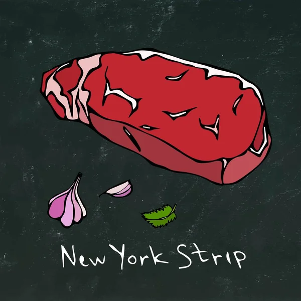 Striploin New York Strip Steak Cut Vector isolato su fondo lavagna . — Vettoriale Stock