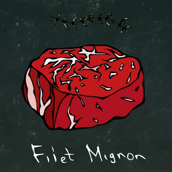 Filet Mignon Steak Cut Vector aislado en el fondo de la pizarra . — Vector de stock