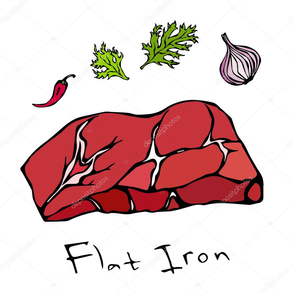Flat Iron Steak Cut Vector Isolated On White Background.