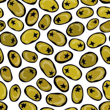 Yeşil Zeytin ile sorunsuz. Beyaz bir arka plan üzerinde izole. Gerçekçi Doodle karikatür tarzı elle çizilmiş kroki vektör çizim. Gıda desen.