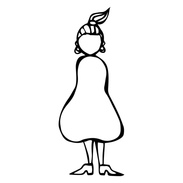 Caricatura Pera o Triangolo Femmina Corpo Forma Schizzo. Illustrazione vettoriale disegnata a mano isolata su uno sfondo bianco . — Vettoriale Stock