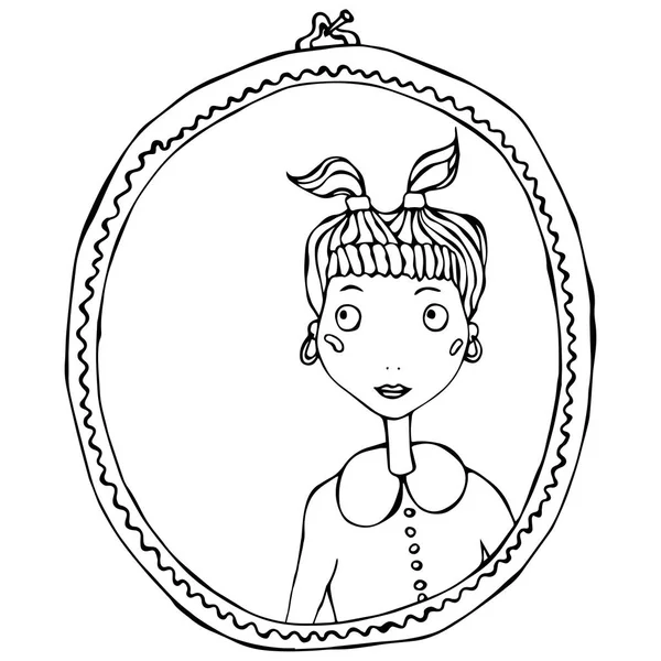 Desenhos animados bonito adorável menina no quadro de espelho. Ilustração vetorial . — Vetor de Stock