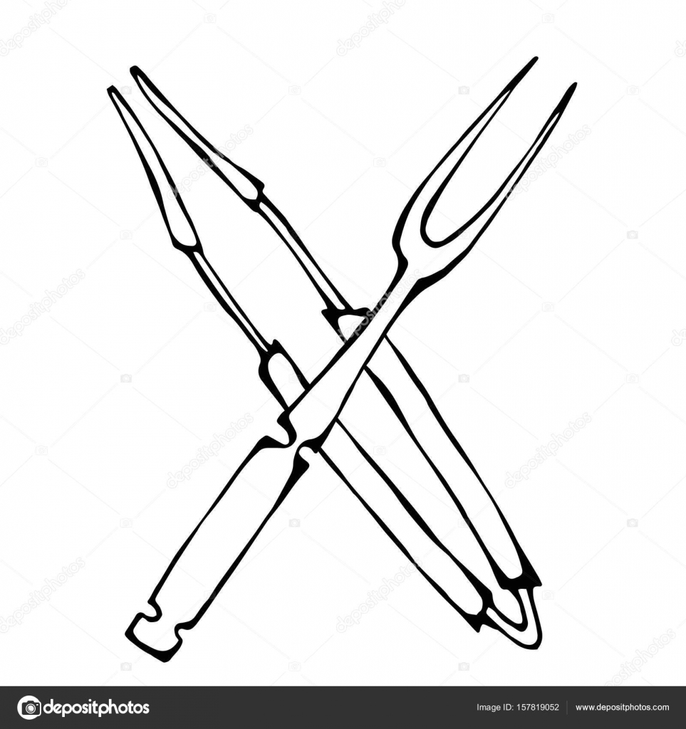 Barbecue Grill Tools Gekruist Vork En Tang Geïsoleerd Op Een Witte