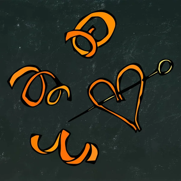 Orange Peel Spiral. Gambar Tangan Realistik Gaya Doodle Sketch.Vector Illustration Terisolasi pada Latar Belakang Black Chalkboard . - Stok Vektor