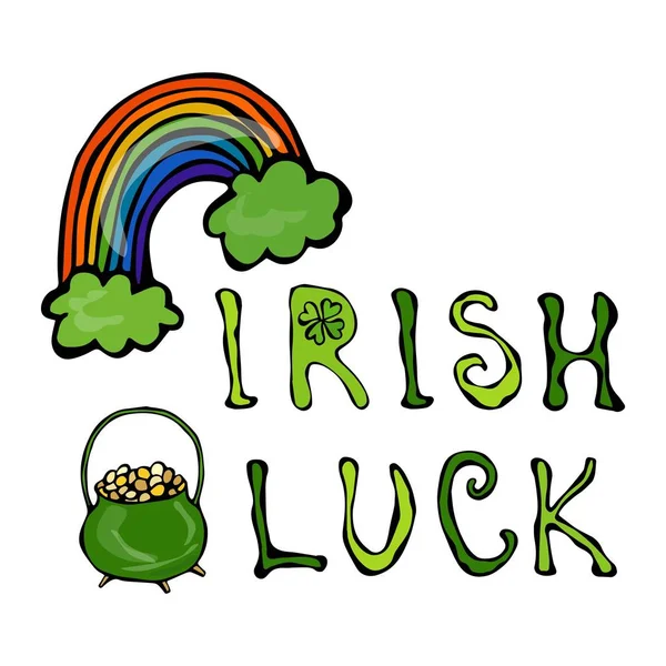 Irské štěstí Logo s Rainbow a hrnec zlata a jetel — Stockový vektor