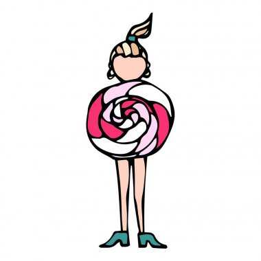 Karikatür lolipop kadın cesedi şeklin kroki. Beyaz bir arka plan üzerinde izole elle çizilmiş vektör çizim.