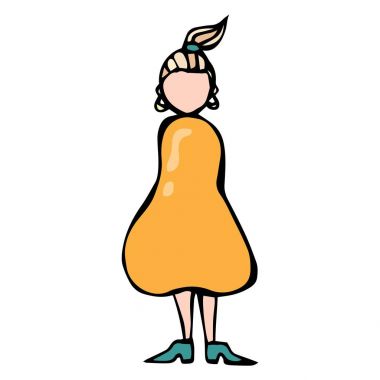 Karikatür armut veya üçgen kadın vücut şekli kroki. Beyaz bir arka plan üzerinde izole elle çizilmiş vektör çizim.