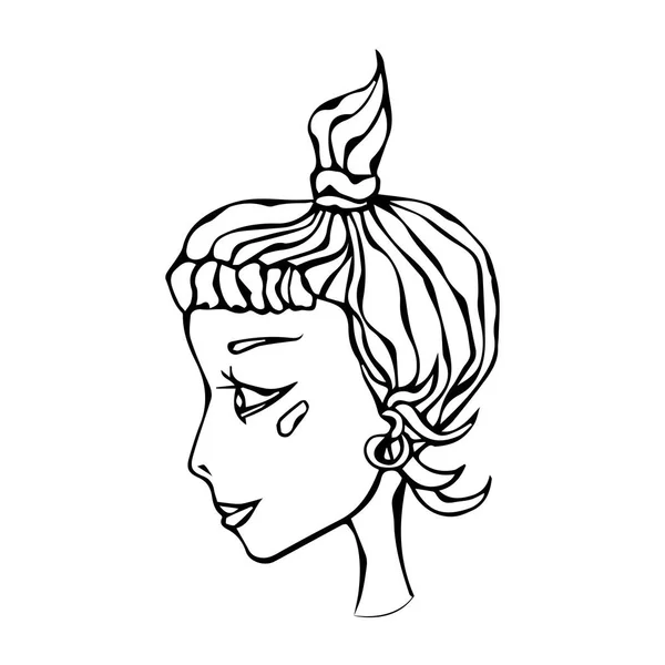 Linda caricatura Hipster Girl Face Head en el perfil con cola de caballo sonrisa rubor . — Archivo Imágenes Vectoriales