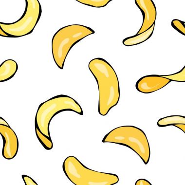 Patates cipsi sorunsuz hızlı gıda desen. Gerçekçi vektör illüstrasyon izole bir beyaz arka plan Doodle karikatür Vintage elle çizilmiş hippi tarzı kroki üzerinde.