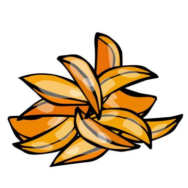 Patates dilimleri küme. Fast Food. Beyaz bir arka plan üzerinde izole. Gerçekçi Doodle karikatür tarzı elle çizilmiş kroki vektör çizim.