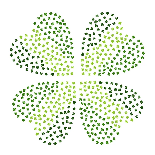 Grüne Kleeblätter in Herzform auf weißem Hintergrund. st patricks day vektor illustration hand gezeichnet. Savoyar-Doodle-Stil. — Stockvektor