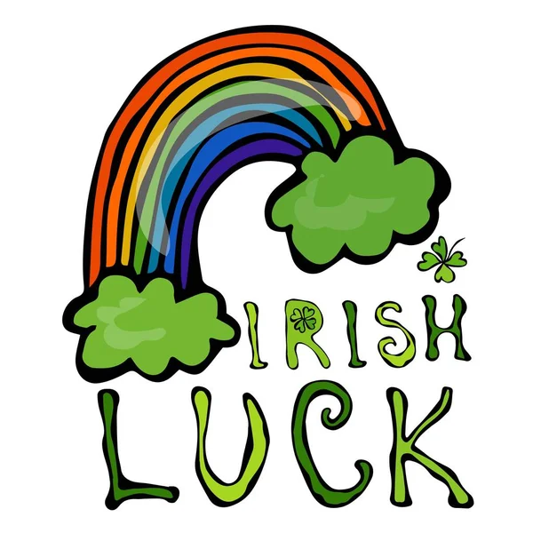 Логотип "Ирландская удача" с радугой и клевером. Патрик Дэй. Савойяр-дудл . — стоковое фото