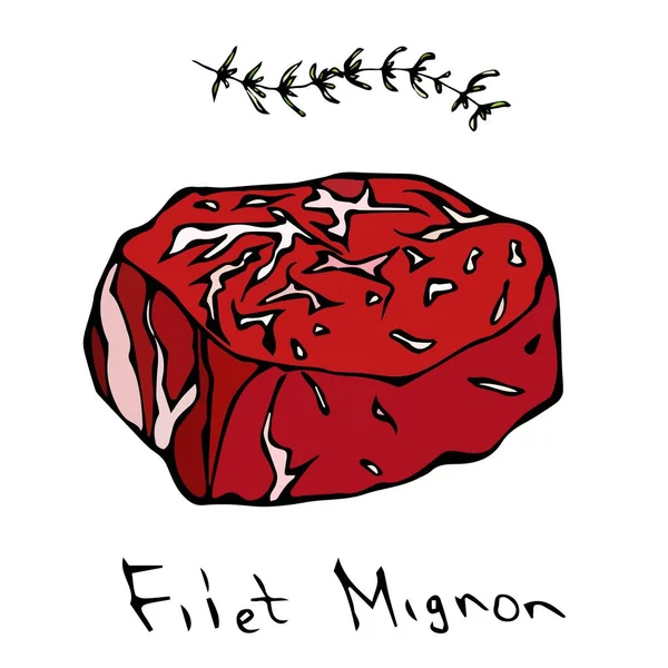 Most Popular Steak Filet Mignon. Beef Cut. Meat Guide for Butcher Shop or Steak House Restaurant Menu. Hand Drawn Illustration. Savoyar Doodle Style. — Stock Photo, Image
