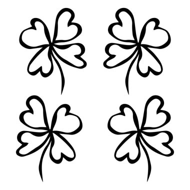 Dört yaprak yeşil yonca. Şans, başarı sembolü. İyi şanslar. İrlandalı Luch. Saint Patricks Day İrlanda vektör çizim elle çizilmiş. Savoyar stil Doodle.