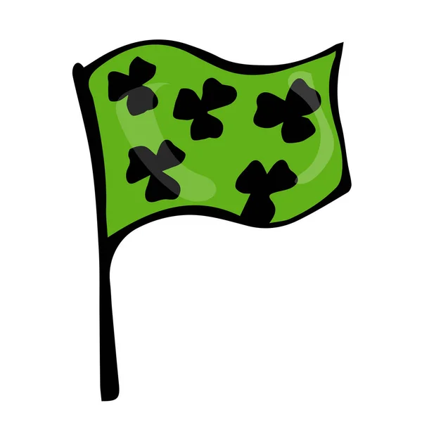 Irlanda País Bandeira Verde com trevos pretos. Irish Saint Patricks Day Vector ilustração mão desenhada. Doodle estilo Savoyar . — Vetor de Stock