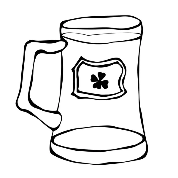Green Beer St. Patricks Day Symbol Glass com respingo de bebida alcoólica. Dia de São Patricks Irlanda Vector ilustração mão desenhada. Doodle estilo Savoyar . —  Vetores de Stock