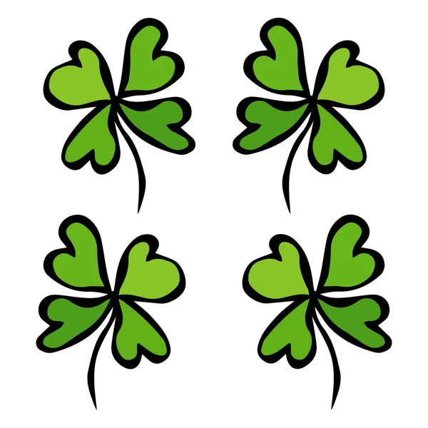 Fyra blad gröna klöver. Tur, framgång Symbol. Lycka till. Irländska Luch. Saint Patricks Day Irland vektor Illustration Hand dras. Savoyar stil Doodle. — Stock vektor
