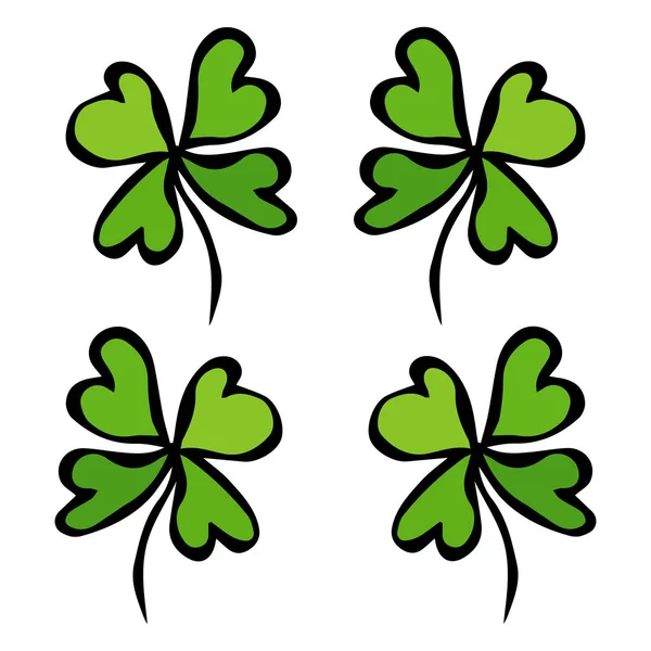 Czterech liści koniczyny zielony. Szczęście, powodzenie Symbol. Powodzenia. Irlandzki Łucz. Saint Patricks Day Irlandia wektor ilustracja ręcznie rysowane. Doodle Savoyar stylu. — Wektor stockowy