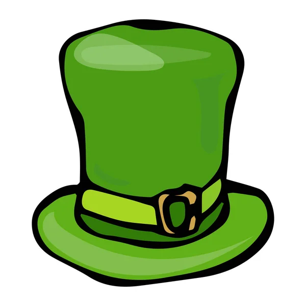 Green Leprechaun Hat. Saint Patricks Day Ireland Vector Illustration Hand Drawn. Savoyar Style Doodle. — Stock Vector