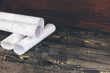 Eski tarz ahşap arka plan. bir çok proje, çizim ve küçük bir ev